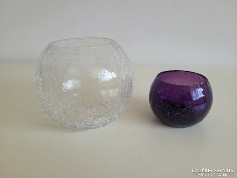 2 pieces of cracked veil glass spherical glass vase mid century glass vase