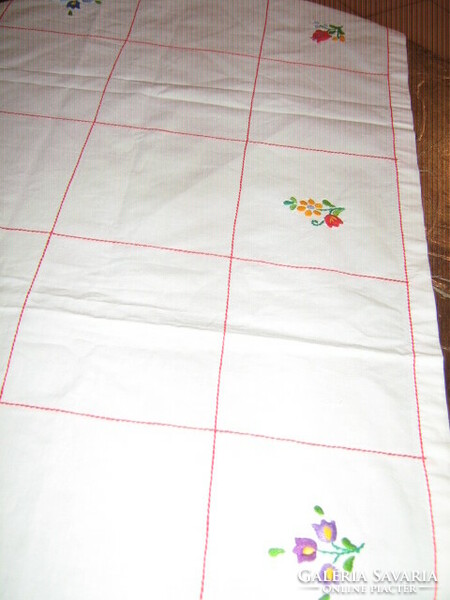 Beautiful hand-embroidered small Kalocsa flower pattern needlework tablecloth