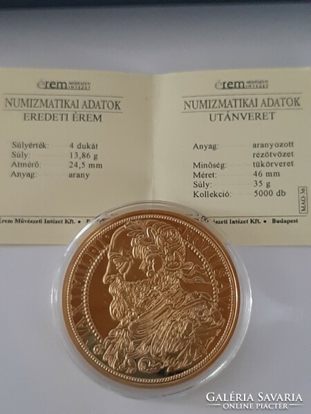 Miksa I 4 ducat commemorative coin re-minted with 24 carat gold, in capsule, with certificate