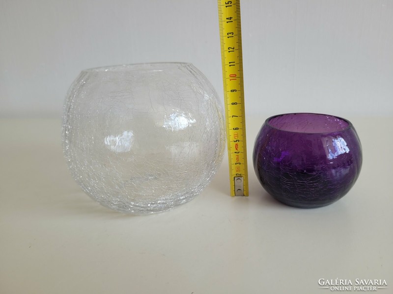 2 db Karcagi repesztett fátyolüveg gömb alakú üveg váza mid century üvegváza