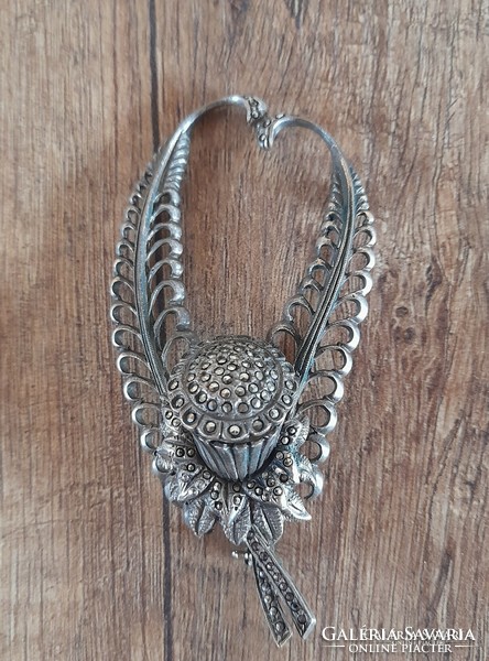 Antique silver plated brooch with marcasite