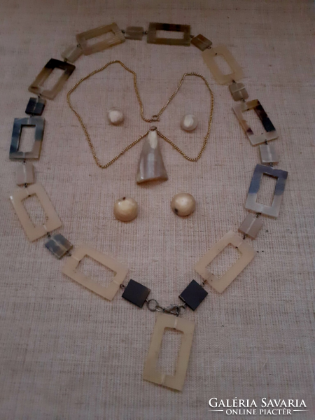 Retro handmade horn necklace and waist belt with matching earrings