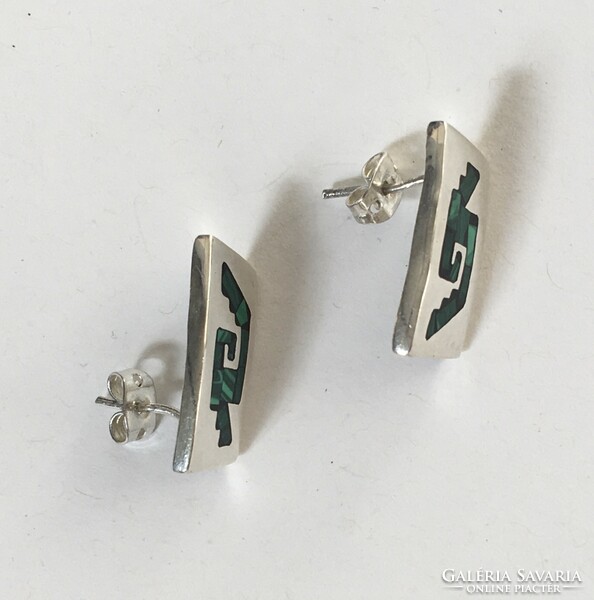 Mexican silver earrings with malachite studs