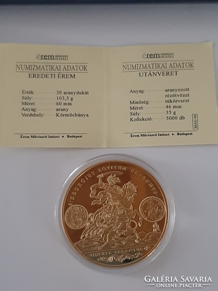 III. Károly gold Saint György coin 1738 mintage certificate unc mirror minted with 24 carat gold