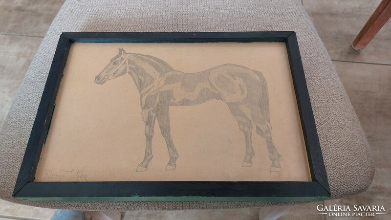(K) István nuszer's equestrian graphics signed with a 31x21 cm frame