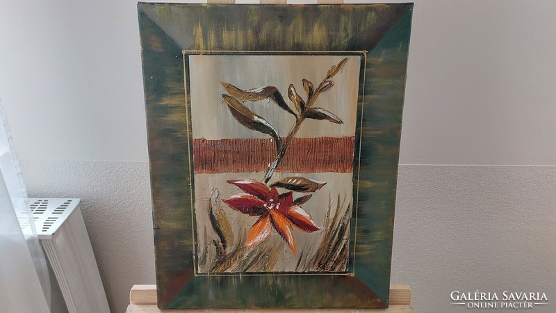 (K) Modern virág festmény 40x50 cm szignózott