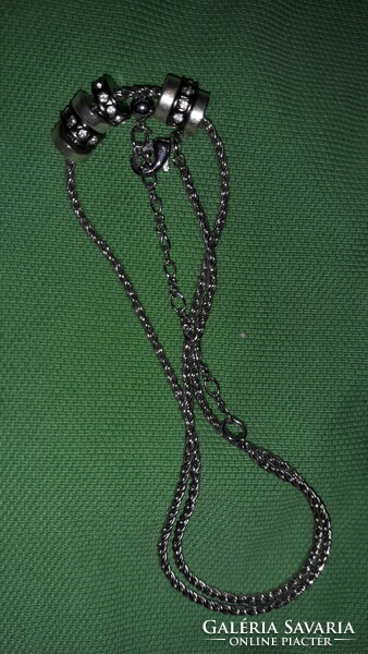 Very nice chain of rings with pendant, silver-plated metal necklace, 44 cm long, according to the pictures 6.