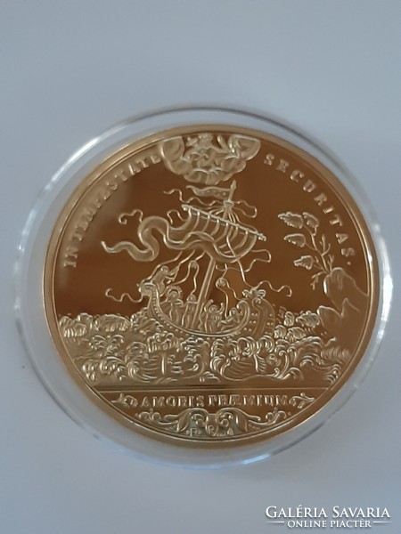 III. Károly arany Szent György érme 1738 utánveret Certificate UNC tükörveret 24 karátos arannyal