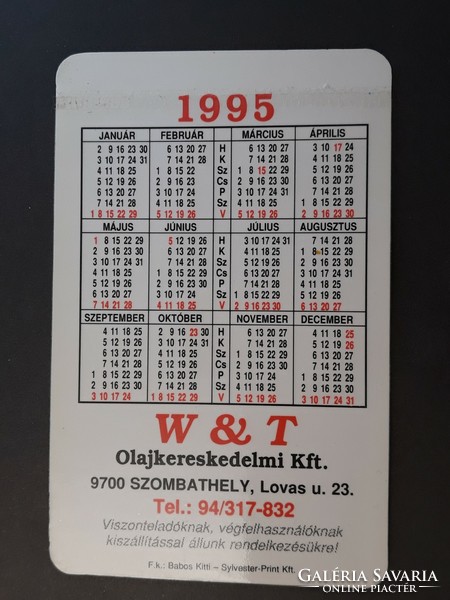 Kártyanaptár 1995 - W and T Töltőállomások feliratos retró, régi zsebnaptár