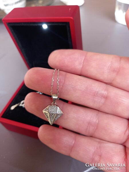 925 Sterling Silver Pendant Diamond Motif Zircon Stone Necklace Neck Collars