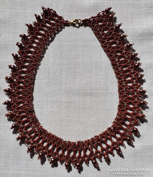 Gyöngyből fűzött nyaklánc nyakék kézműves gyöngysor kaláris