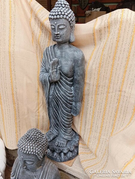 Ritka Álló Buddha Kő szobor 100cm Feng shui Japán kertépítő kerti Fagyálló műkő dísz antracit szürke