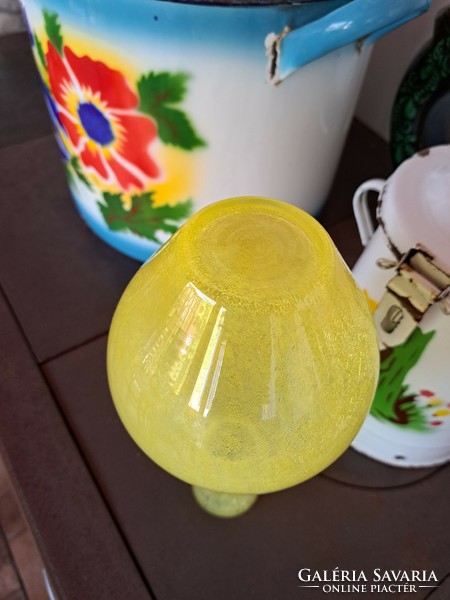 Sárga repesztett Fátyolüveg fátyol karcagi berekfürdői üveg váza Gyűjtői