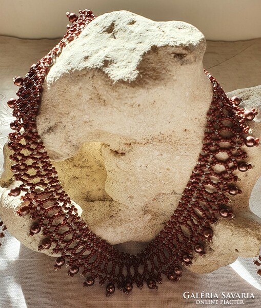 Gyöngyből fűzött nyaklánc nyakék kézműves gyöngysor kaláris