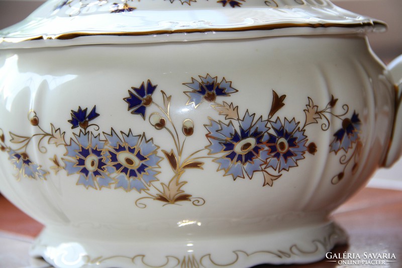 Zsolnay numbered and marked soup bowl with cornflowers