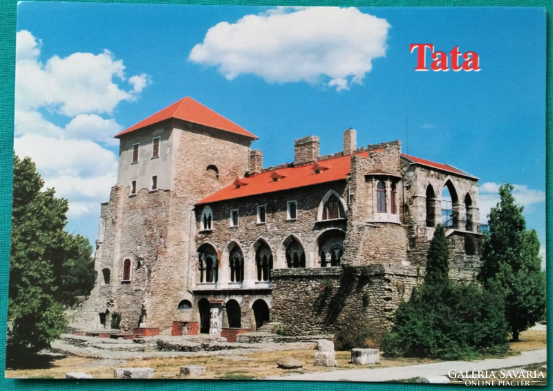 Tata, castle, postage stamp postcard