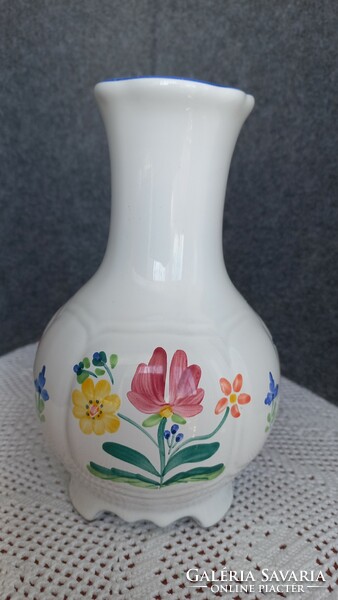 Herendi majolika váza, jelzett, kézzel festett, hibátlan, 19 X 6.5 cm