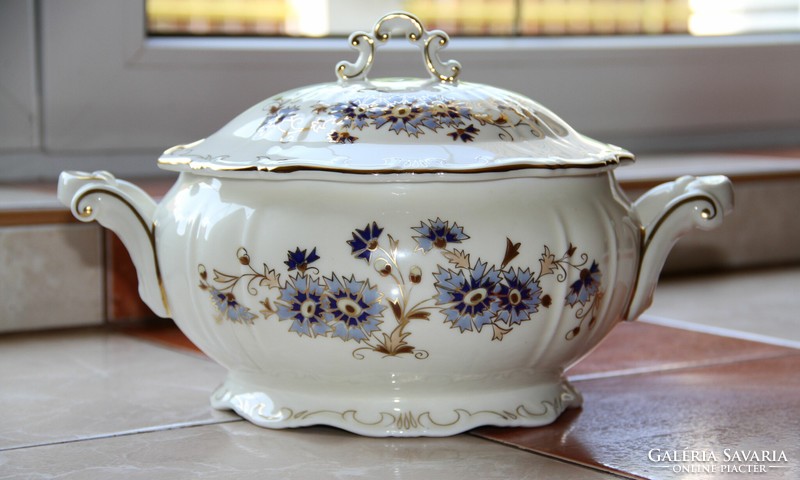 Zsolnay numbered and marked soup bowl with cornflowers