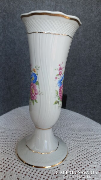 Hollóházi morning glory pattern vase, marked, original, flawless, 21 x 8.5 cm, base dia. 9 cm