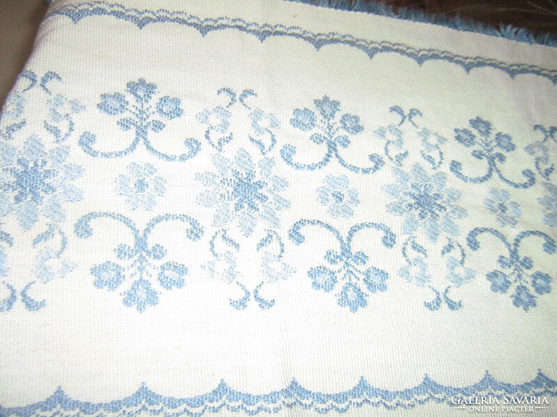Beautiful vintage blue flower pattern woven tablecloth runner