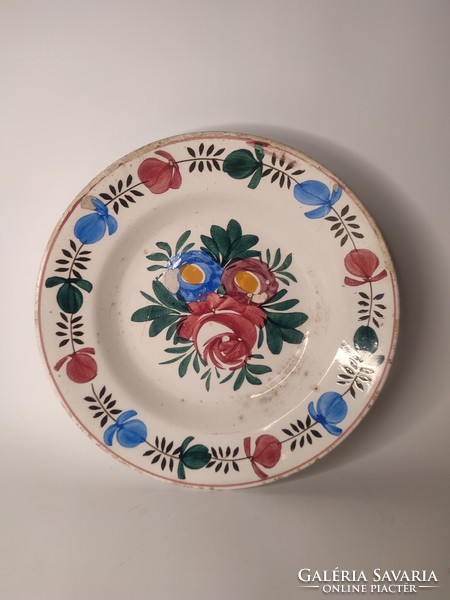 Hard ceramic painted folk wall plate with old abbot's village mark
