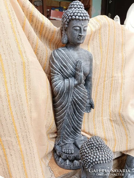 Rare standing Buddha stone statue 100cm feng shui Japanese garden builder garden frost-resistant artificial stone ornament anthracite gray