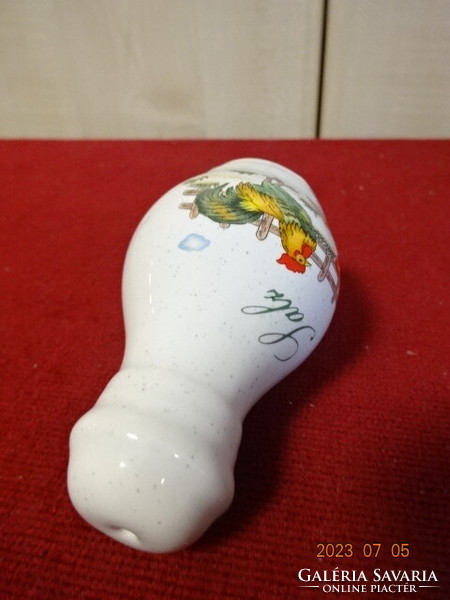 German glazed ceramic salt shaker with rooster and hen on the side. Jokai.
