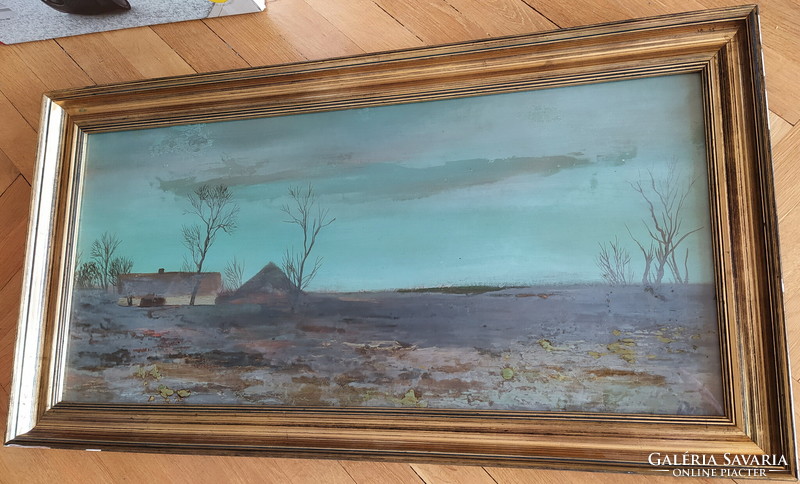 József Dezső - landscape oil on wood painting 96x51cm warranty