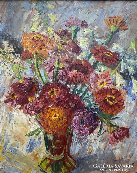 Andor Basch, flower still life oil painting
