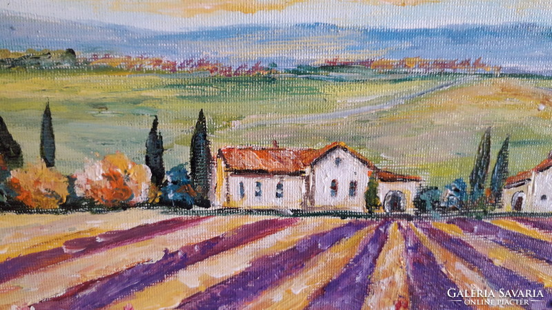 Lavender field, colorful cheerful landscape painting for sale