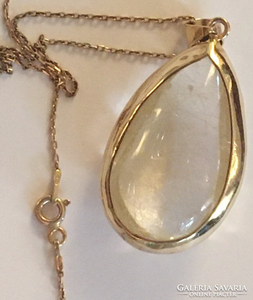 Huge rutile quartz pendant gilded silver minimalist