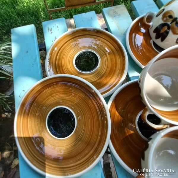 Ceramic soup cups with coasters, 6 pcs
