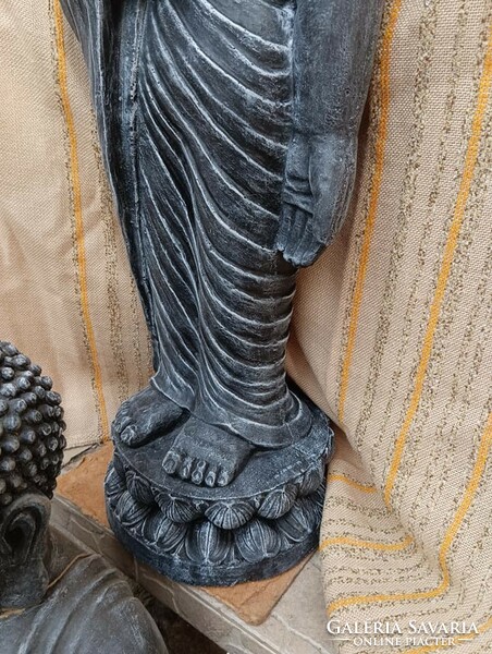Ritka Álló Buddha Kő szobor 100cm Feng shui Japán kertépítő kerti Fagyálló műkő dísz antracit szürke
