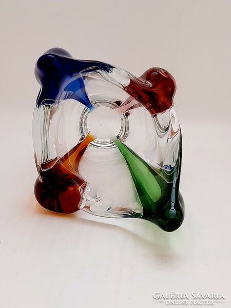 Cseh színes üvegváza, 18 cm