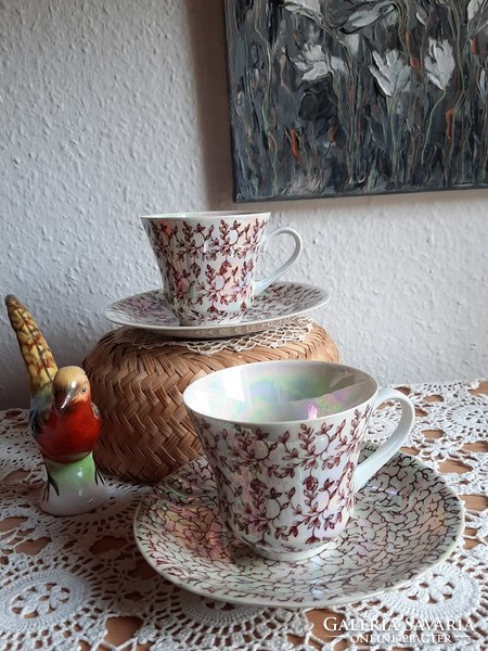 Weimar Porzellan GDR német teás csésze szett, irizáló mázzal, hbátlan