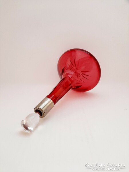Piros, bordó butella, likőrös, dísz üveg, 22 cm