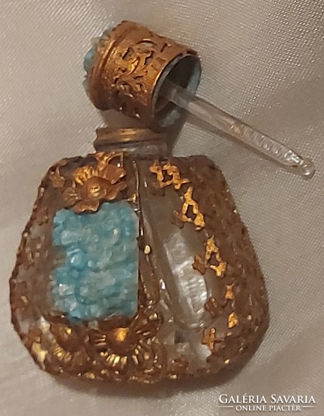 Copper lace beaten old perfumed glass bottle