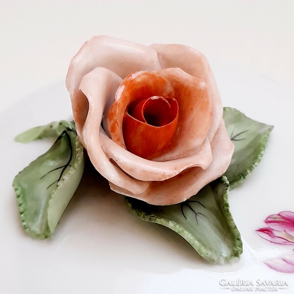Herendi rózsafogós, virágmintás bonbonier, 12 cm