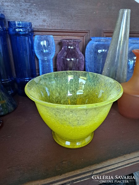 Beautiful veiled glass, Karcagi, Berekfürdő extra heavy centerpiece serving bowl, scone yellow