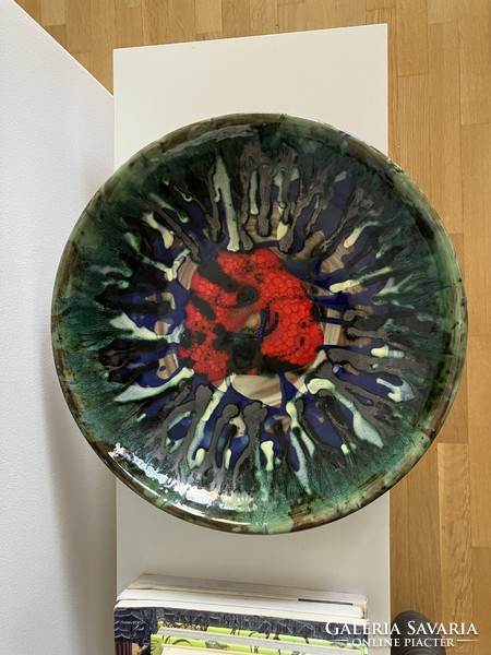 Retro old large size 36 cm Városlód glazed ceramic bowl mid century wall decoration wall bowl