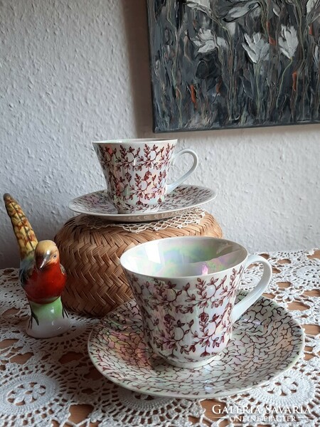 Weimar Porzellan GDR német teás csésze szett, irizáló mázzal.