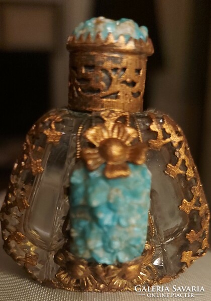 Copper lace beaten old perfumed glass bottle