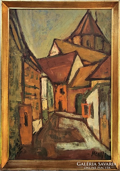 György Hegyi (1922 - 2001) Szentendre (Bercsényi street) painting with original guarantee!