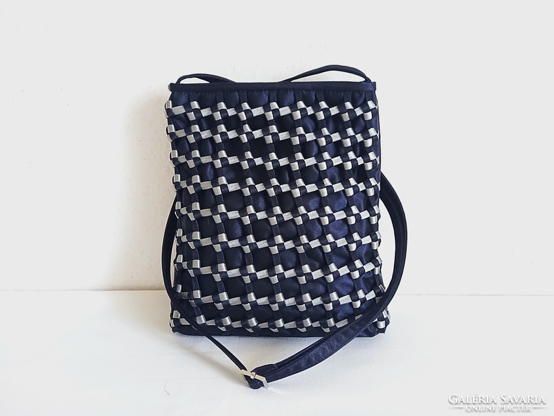 New blue women's bag with blue-silver braided pattern, shoulder bag