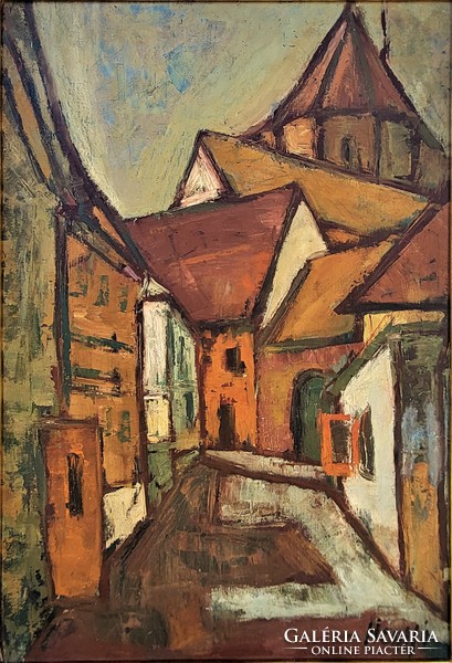 György Hegyi (1922 - 2001) Szentendre (Bercsényi street) painting with original guarantee!