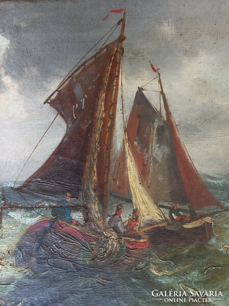 Festmény Tölgyes szignóval tájkép , tenger ,hajó