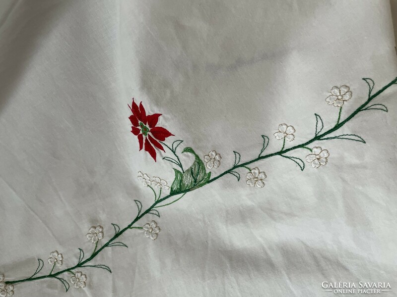 Poinsettia machine embroidered huge festive tablecloth - 160*290 cm