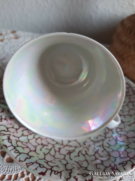 Weimar porcelain GDR German teacup set with iridescent glaze.