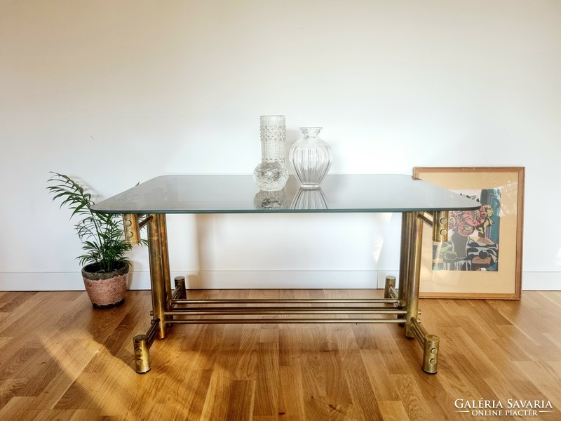 Retro industrial art glass table, coffee table