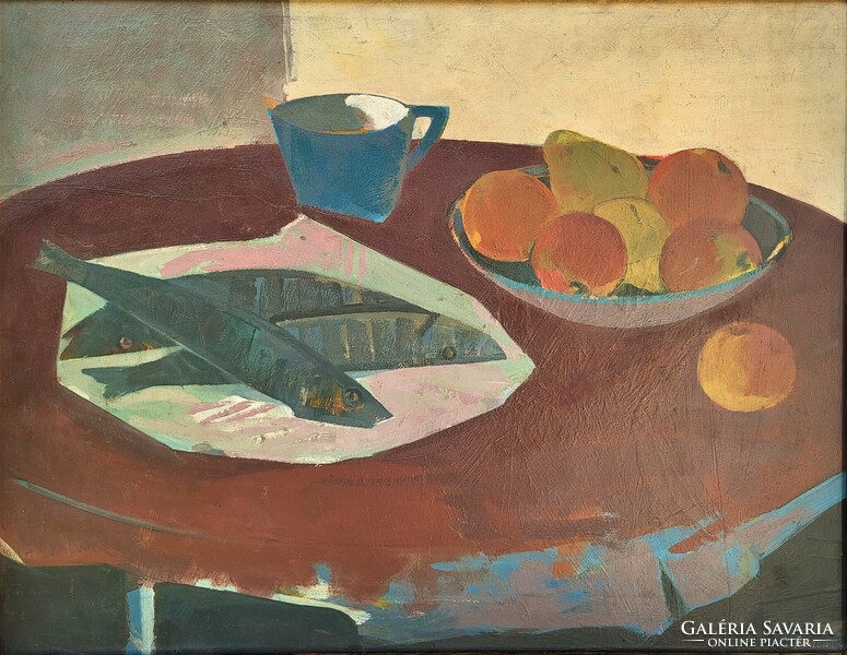 Lajos Kántor (1922 - 2013) fish still life 1960 c. Gallery painting with original guarantee!